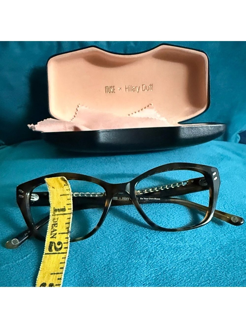 MUSE x Hilary Duff Brown Tortoise Shell Cat Eye Eyeglasses Embellished Temple - Picture 11 of 17